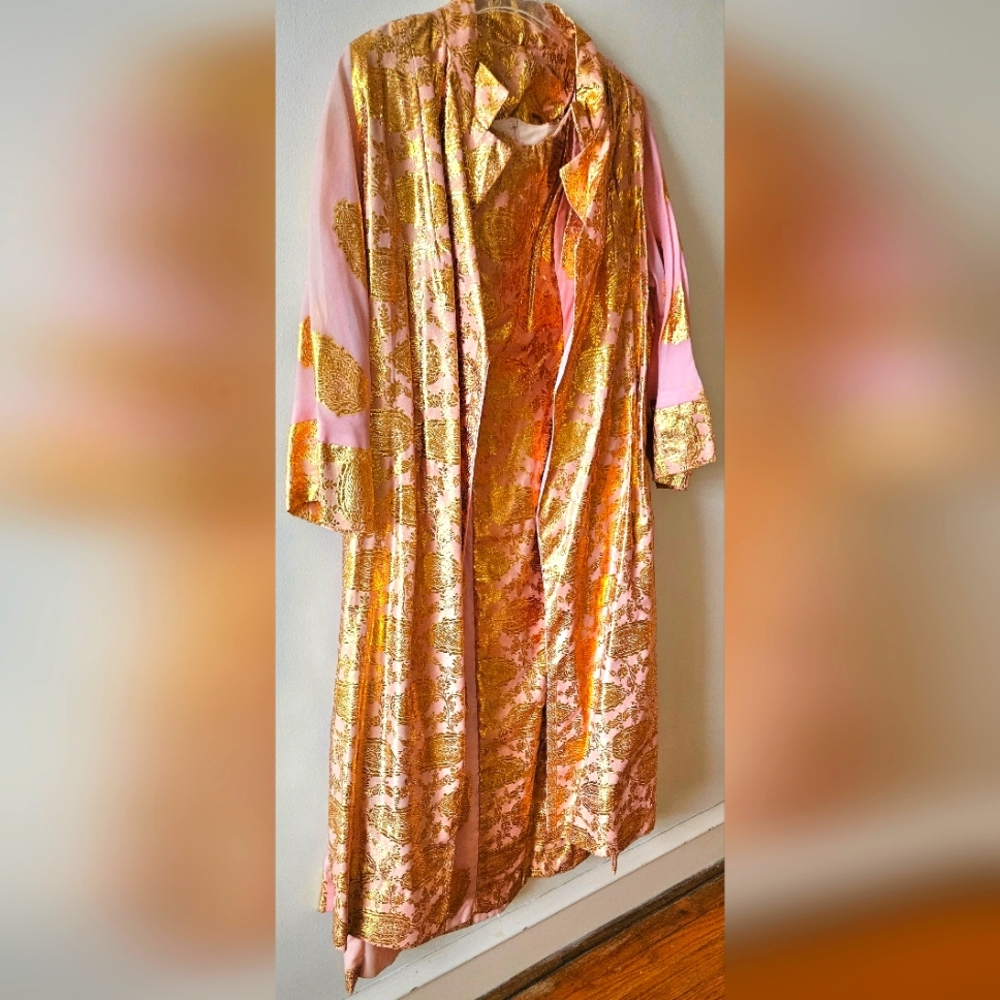 Long Pink & Gold Metalic Gown with Matching Coat